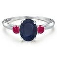 thumbnail image 3 of Gem Stone King 10K White Gold Blue Sapphire and Red Ruby 3-Stone Ring for Women | 2.11 Cttw | Oval 8X6MM | Gemstone September Birthstone | Size 8, 3 of 6