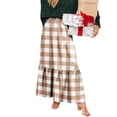 thumbnail image 5 of LWavelet Plaid Tiered Maxi Skirt Women Stylish Fall Casual Flowy Versatile Bottoms Light Brown XL, 5 of 6