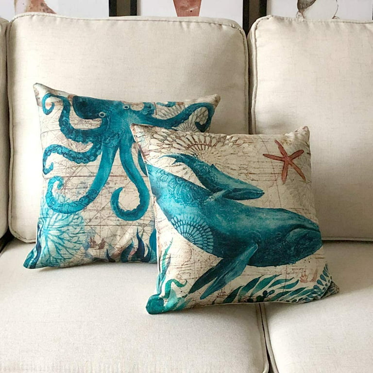  FAMILYDECOR Rectangular Outdoor Pillows with Adjustable Straps, Decorative  Throw Pillows for Bed & Couch, Giant Octopus Monster in The Ocean Sofa  Pillow for Living Room Bedroom 2 PCS : Home 