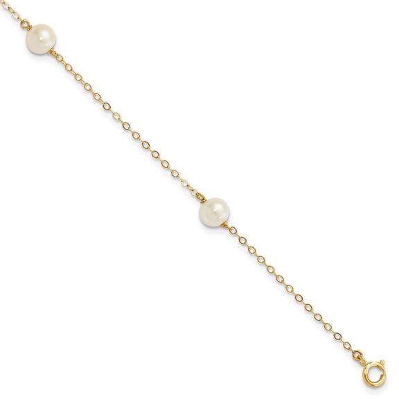 10k 5-6mm White Near-Round Freshwater Cultured Pearl 3-Station 7.25 inch Bracelet