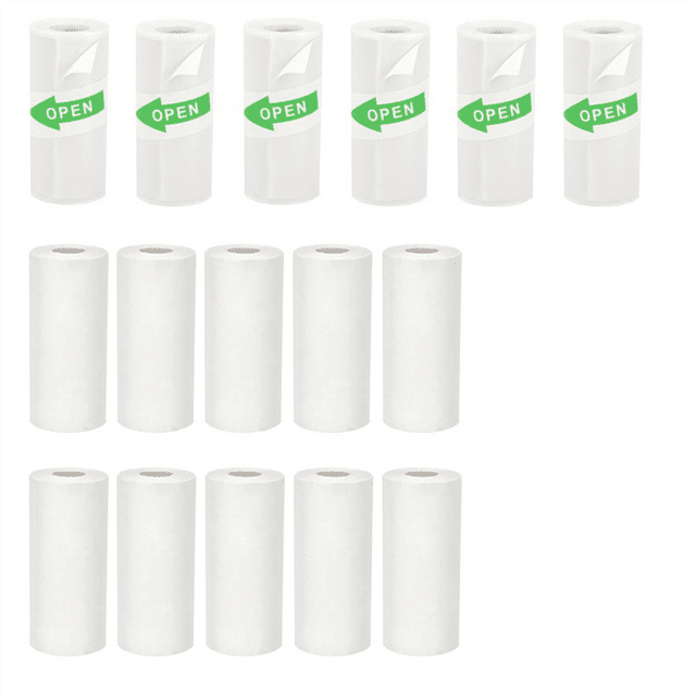 16 Rolls Mini Thermal Printer Paper, Including 6 Rolls Thermal Sticker Paper & 10 Rolls Thermal Plain Paper , 57X25mm