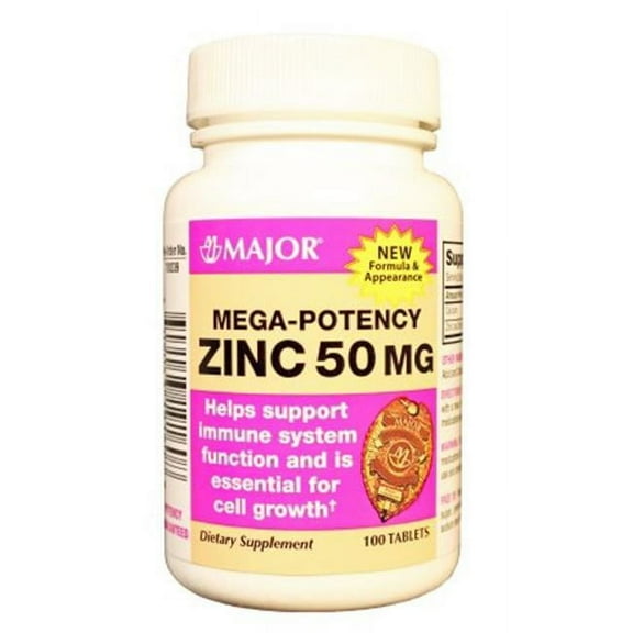 Major Mega Potency Zinc Gluconate Tablets, 50 mg, 100 Count