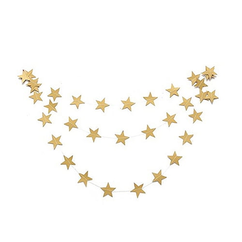 HEVIRGO 4M Xmas String Hanging Star Christmas Party Decoration Tree Ornament Garland Gold Paperboard