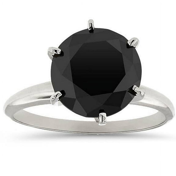 Pompeii 5.50 TCW 14k White Gold Round Cut AAA Black Diamond Solitaire Engagement Ring
