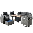 thumbnail image 2 of Ovios 10 Pieces Patio Fire Pit Set Outdoor Rattan Sectional Sofa Conversation Set with Swivel Rocking Chair,Black, 2 of 8