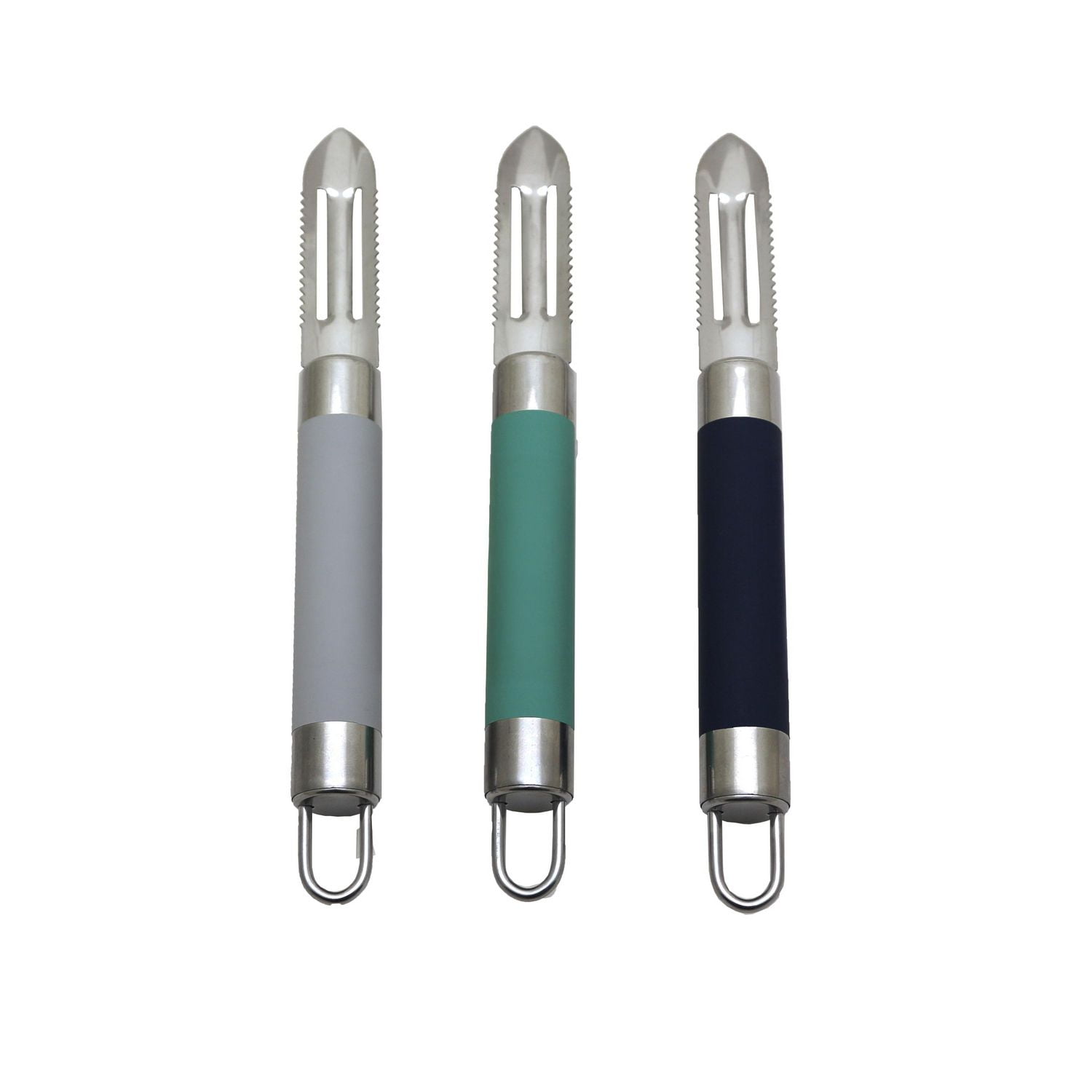 Mainstays Stainless Steel Vegetable Peeler with Serrated Blade Available in Teal, Grey, and Blue, Mainstays Peeler