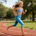 thumbnail image 4 of Girls Cropped Legging Pants High Waist Stretchy Yoga Leggings Casual Slim Base Layers Trousers with Pockets Light Blue 8-9 Years, 4 of 7