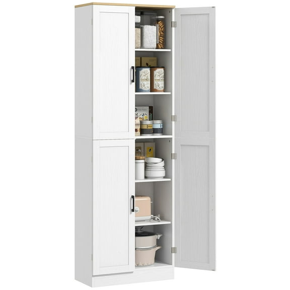 CoSoTower 67" Freestanding Kitchen Pantry, 4-Door Storage Cabinet Organizer with Adjustable Shelves, Kitchen Cabinet with Doors and Shelves, Distressed White