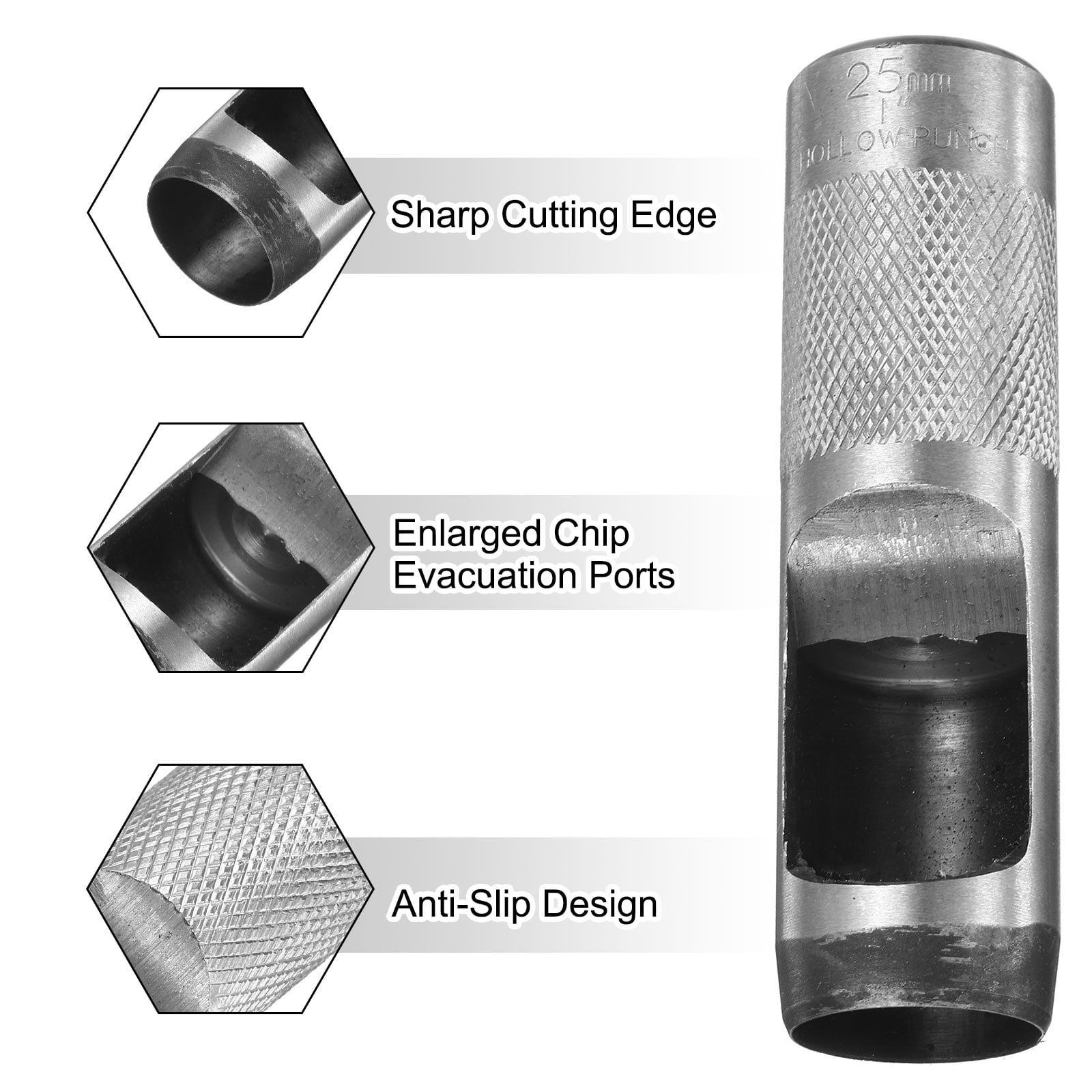 Uxcell Leather Round Hole Punch, 25mm Hollow Hole Puncher Cutter Carbon Steel Tool