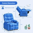 thumbnail image 3 of Costway Kids Youth Recliner Chair PU Leather w/Cup Holders & Side Pockets Blue, 3 of 9