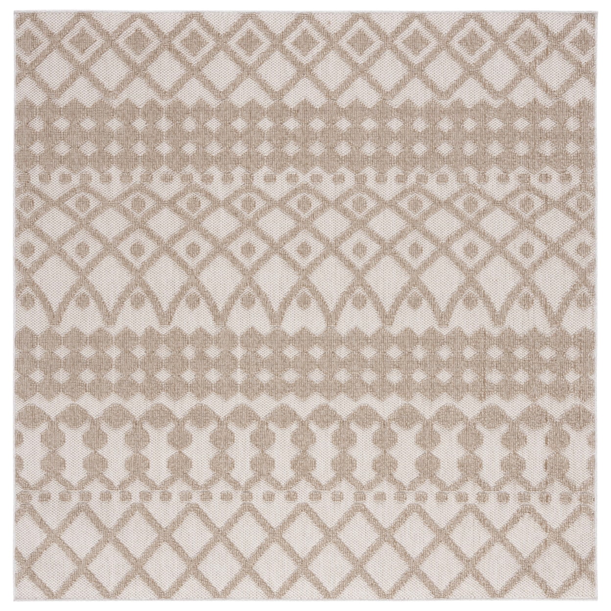 SAFAVIEH Global Regina Diamond Indoor/Outdoor Area Rug, Beige/Brown, 6'7" x 6'7" Square