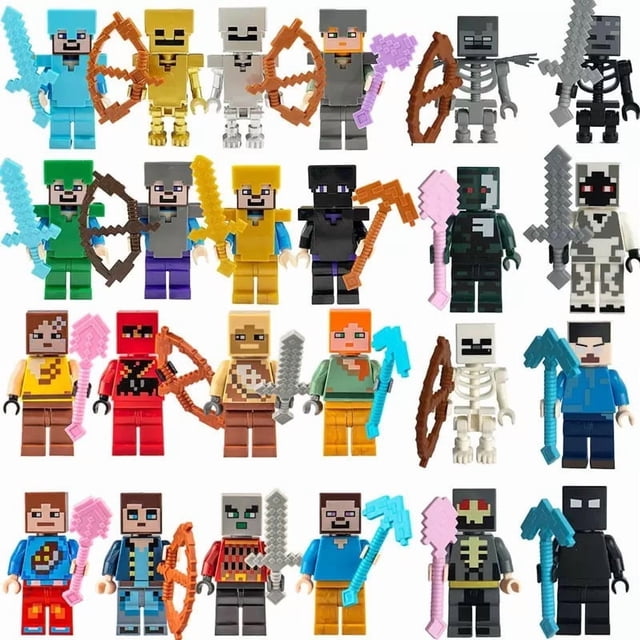 Colección de 24 Minifiguras de Bloques de Construcción MOC, Figuras del Mundo de Cubos | Decoración de Cumpleaños y Regalos para Fans