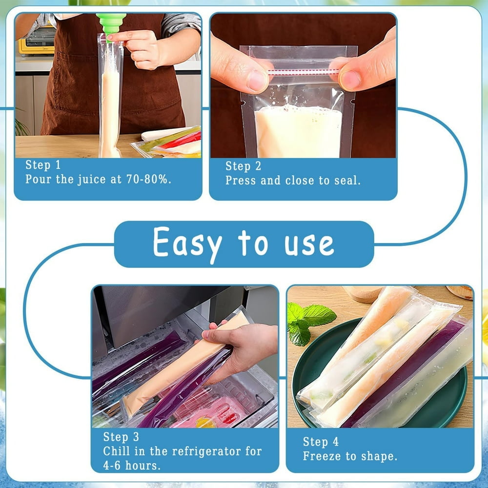 Sachets De Glace à L'eau, 200 Sachets Pour Moules à Glace, Sans BPA, Avec 1 Entonnoir, Sachets Jetables Pour Moules à Glace Au Yaourt, Bonbons Et Crème Glacée