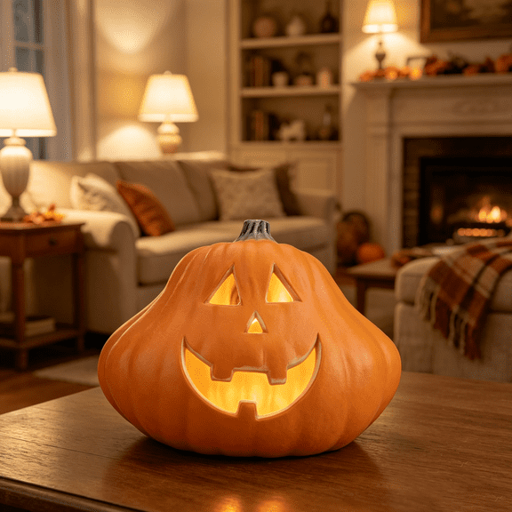 iHomeGarden 10 x 14 in Light Up Jack O' Lantern, Pre-Lit LED Halloween Pumpkin for Indoor Outdoor Porch Decor