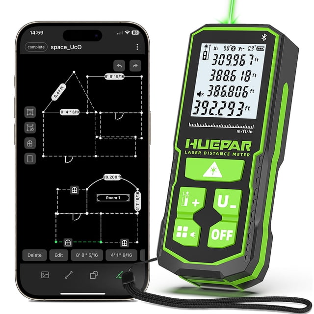 Medidor de distancia láser Huepar 120m con Bluetooth y sensor de ángulo