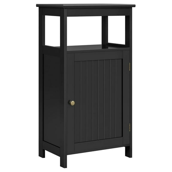 4-Tier Bathroom Floor Storage Cabinet, Bathroom Free Standing Storage Organizer with Single Door and Adjustable Shelf, Narrow Side Cabinet for Living Room, Kitchen, Hallway, Black