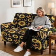 thumbnail image 6 of Xixirimido Recliner Loveseat Cover Non-Slip Reclining Couch Covers for 2 Seat, Recliner Sofa Cover Furniture Protector with Pockets for Kids, Pets, Butterfly Sunflower Black, 6 of 8