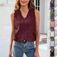thumbnail image 5 of Women's Lace Tank Tops Sleeveless V Neck Slim Fit Trendy Solid Tunic Shirts Hollow Out T Shirts Wine,XL, 5 of 5