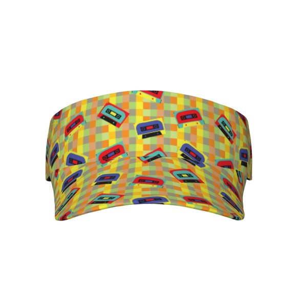 Yiaed 90s Audio Tape Print Sport Sun Visor Hats Adjustable Empty Top Baseball Cap Cotton Ball Caps for Women and Men