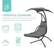 Best Choice Products Hanging Curved Chaise Lounge Chair Swing for Backyard w/ Pillow, Shade, Stand - Charcoal Gray