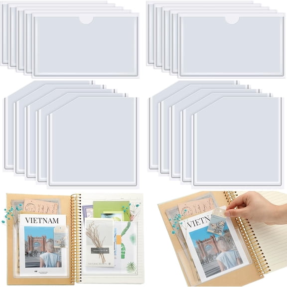 20 Pcs Adhesive Pockets for Planners Index Card Pockets Planner Accessories Folder Self Sticky Clear Ideal Holder Top Open Add Storage Space to Notebooks Journal Office School Vinyl, 2 Styles