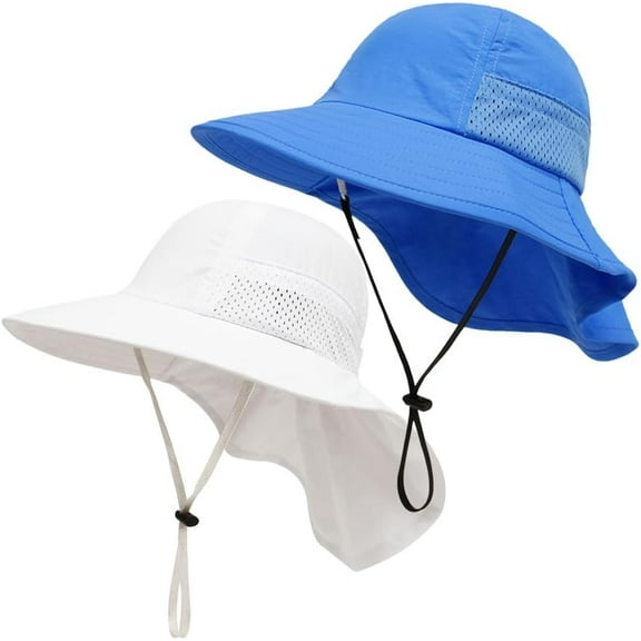 2Pack Toddler Sun Hat Baby Beach Hat Summer UPF 50 Protection Caps for Boys Girls Wide Brim Neck Flap Outdoor Play Hats