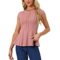 thumbnail image 1 of Inspire Chic Conjunto Blusas de Mujer Peplum de Manga Corta Cuello Redondo Color Sólido M Rosa Polvoriento, 1 of 6
