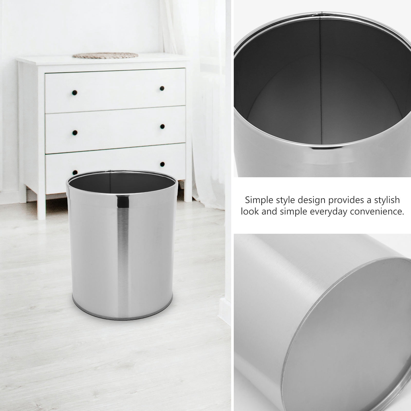 HOOWIFFY Stainless Steel Small Waste Basket, Compact Stylish Trash Can for Bathroom, Kitchen, Car, Office Use