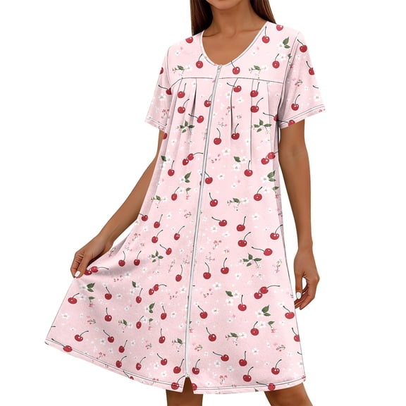 TaTaai Women's Plus Size Sleep Dress with Zipper Closure, Round Neck, All-Over Print, and Soft Comfortable Fabric Gift