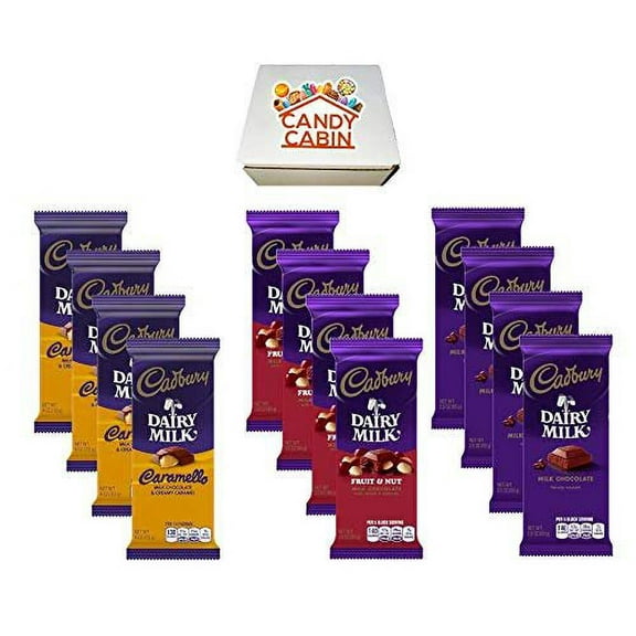 Cadbury Chocolate Candy Bar Variety Box 12-Count Full Size Bars By CANDY CABIN CARAMEL-FRUIT-MILK