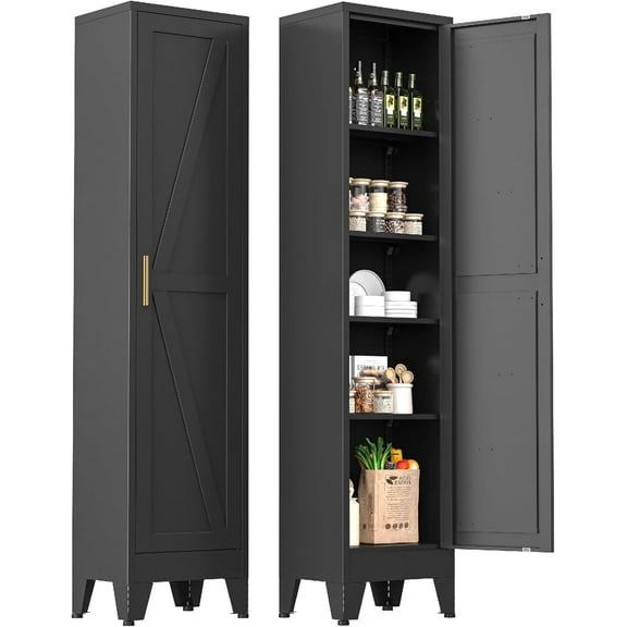 Narrow Bathroom Metal Storage Cabinet with 4 Adjustable Shelves, Freestanding 5 Tier Slim Pantry Storage Cabinet for Small Space, White