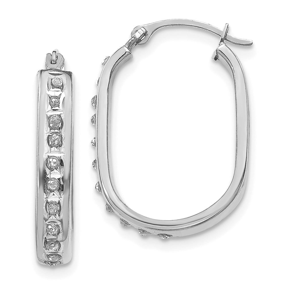 Diamond Fascination Oval Twist Hoop Earrings 31mm x 2mm Mia Diamonds 14k Yellow Gold 0.01cttw