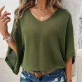thumbnail image 5 of SWSMCLT Women's Shirt V Neck Knitwear Soft Top Sheer Cut Out Batwing Sleeve Date Night Fashion Summer Light Loose Casual Army Green X-Large, 5 of 5