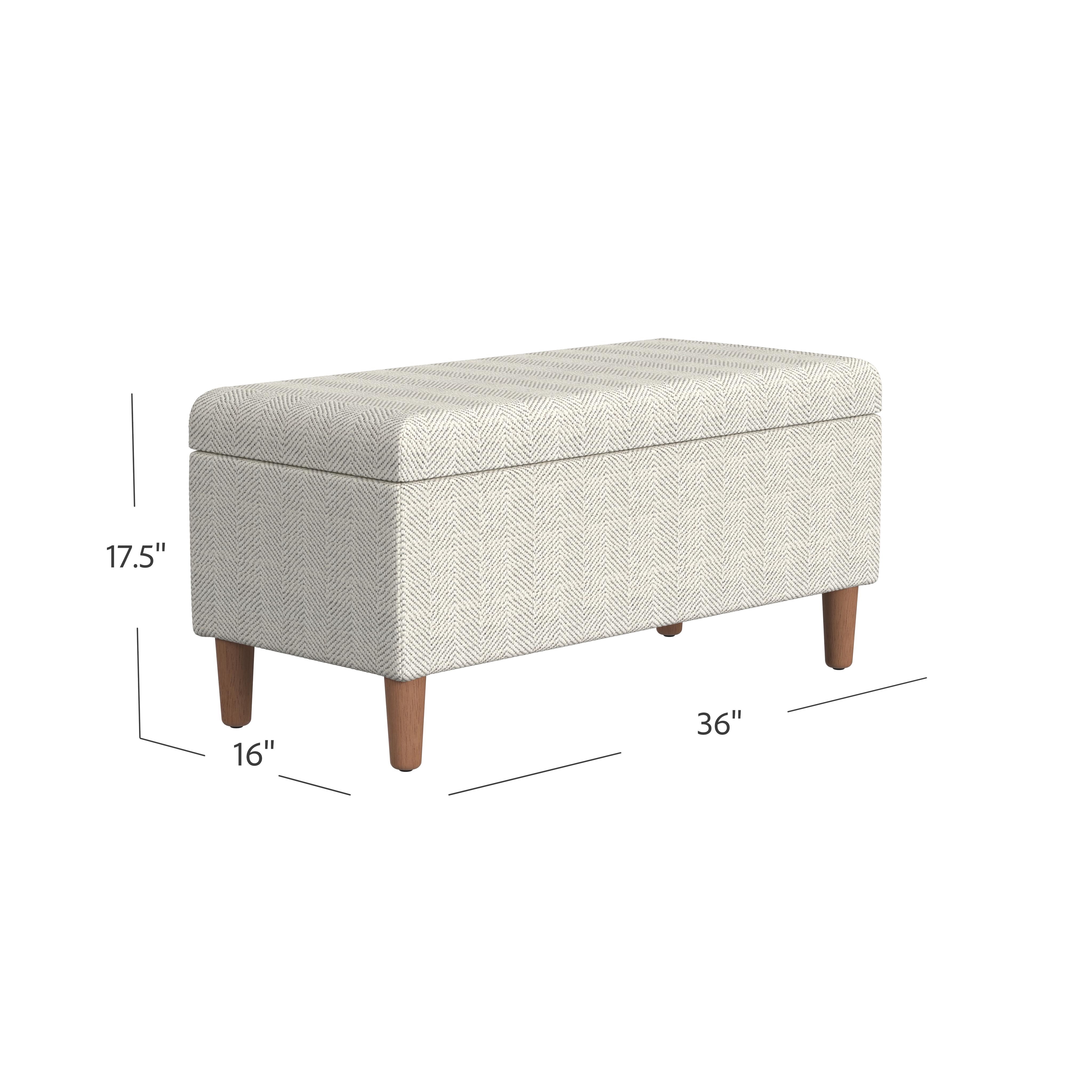 HomePop Malmo Storage Bench, 36"W x 16"D x 17.5"H, Cream Woven Chevron Pattern