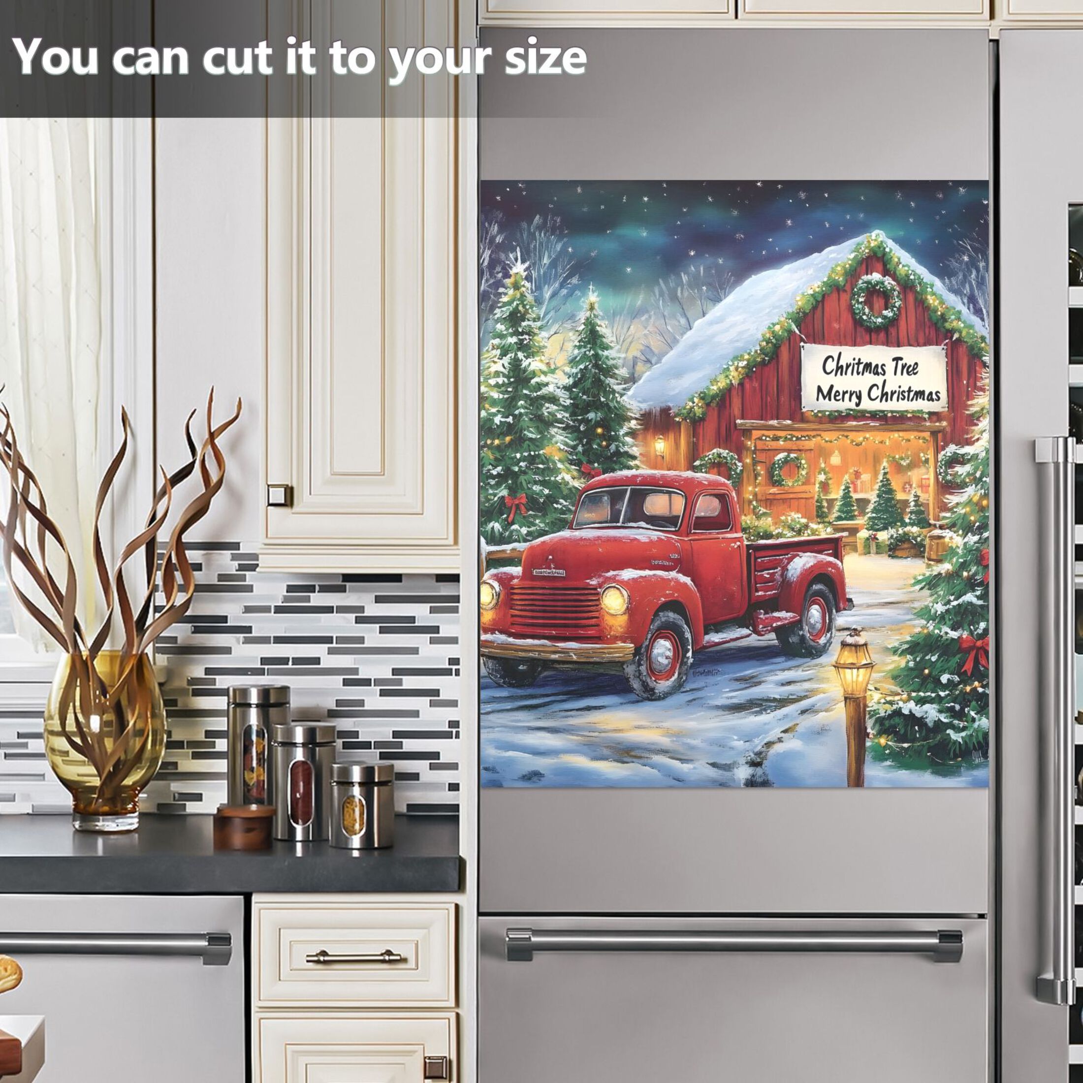 Ryvnso Vintage Truck Christmas Dishwasher Magnetic Refrigerator Magnet Cover Kitchen Home Decorative 23"x26"
