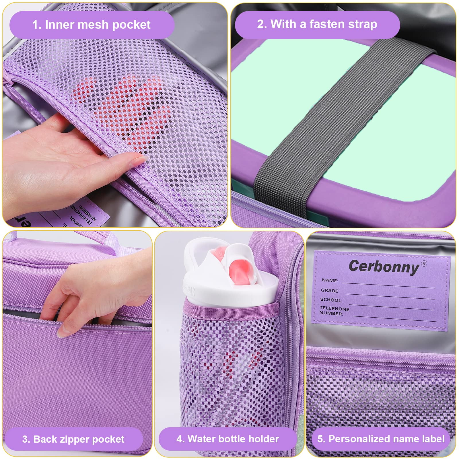 HIZUWKY Light Purple Solid Color Lunch Box Insulated Lunch Bag for Teens  Kids Boys Girls Women Lunchbox Reusable Lunch Pail Cooler for School Work