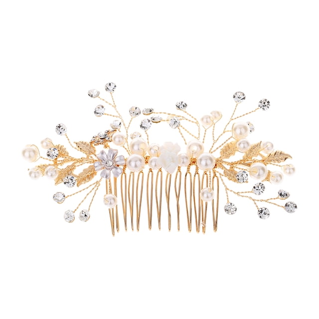 FRCOLOR Rhinestone Comb Rhinestone Wedding Bridal Hair Comb Pearl Flower Hair Jewelry Crystal Headpiece,3.94"X2.76"X0.08"