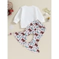 thumbnail image 4 of Liacowi Toddler Girls Christmas Pants Set Long Sleeve Letters Bull Print Sweatshirt Plaid Cow Print Flare Pants 6M 12M 18T 24T 3T 4T Toddler 2Pcs Fall Winter Christmas Clothes, 4 of 9