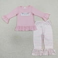 thumbnail image 2 of Venta al por mayor, conjunto de luces navideñas para niña, conjunto bordado para niños, pantalones a rayas de manga larga rosa, ropa de dormir, pijamas para niños pequeños, 2 of 2