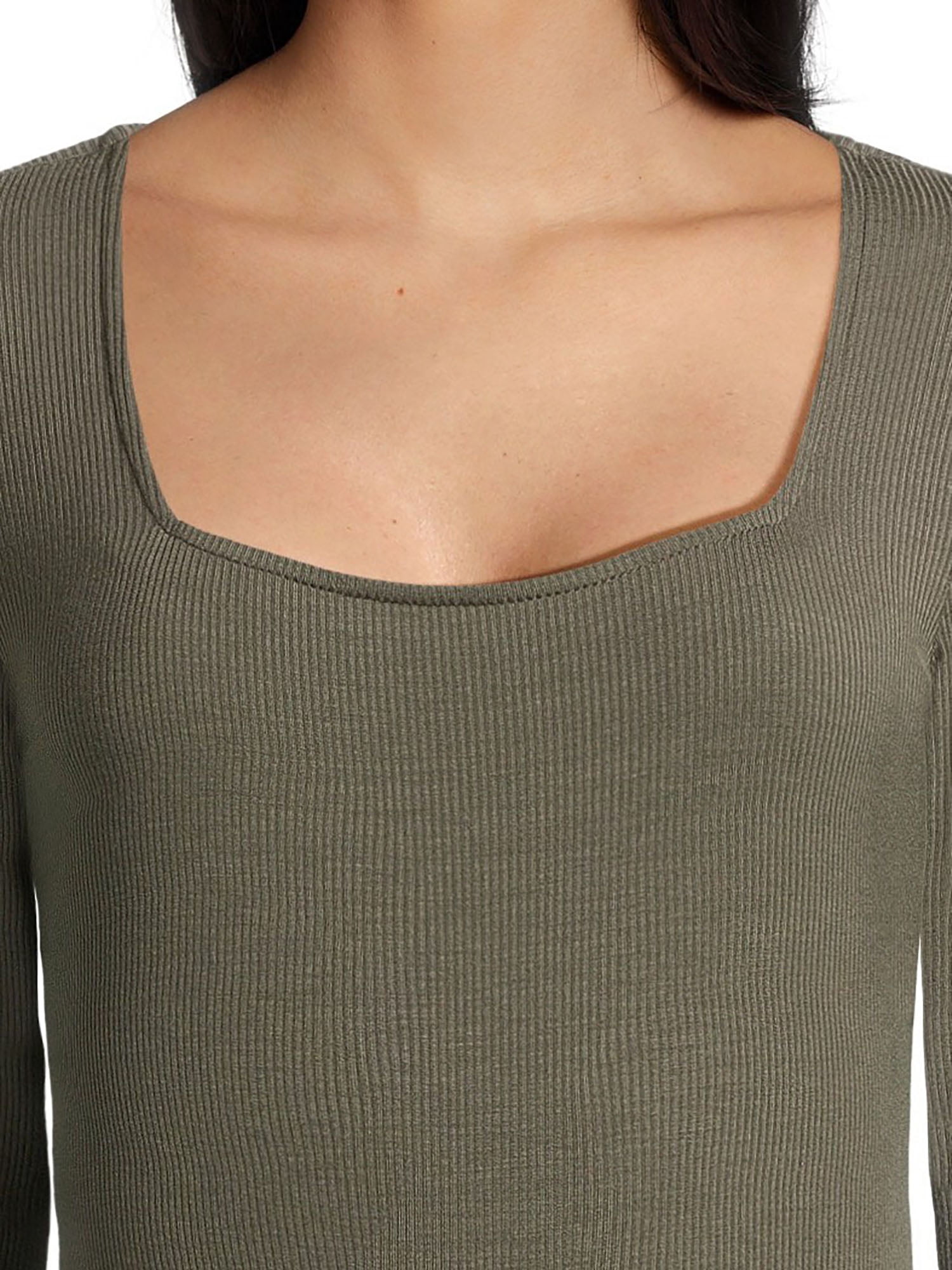 Belle du Jour Juniors Ribbed Square Neck Bodysuit, Sizes XS-XL