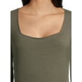 thumbnail image 4 of Belle du Jour Juniors Ribbed Square Neck Bodysuit, Sizes XS-XL, 4 of 5
