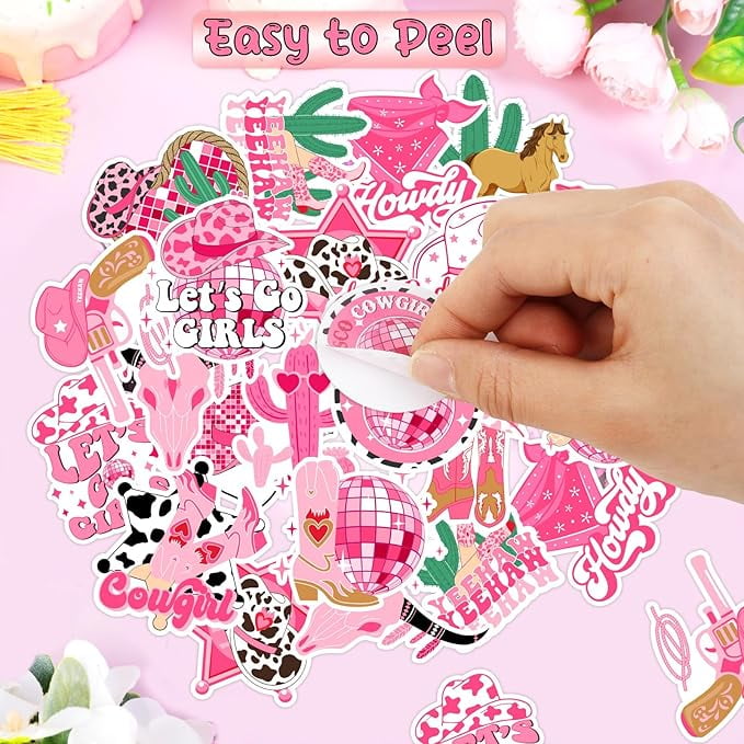 Serencatcher 100pcs Disco Cowgirl Stickers Decals, Lets Go Girls Party Favors Stickers for Water Bottle Skateboard Laptop, Yeehaw Stickers for Western Space Cowgirl Birthday Bachelorette Party Favors
