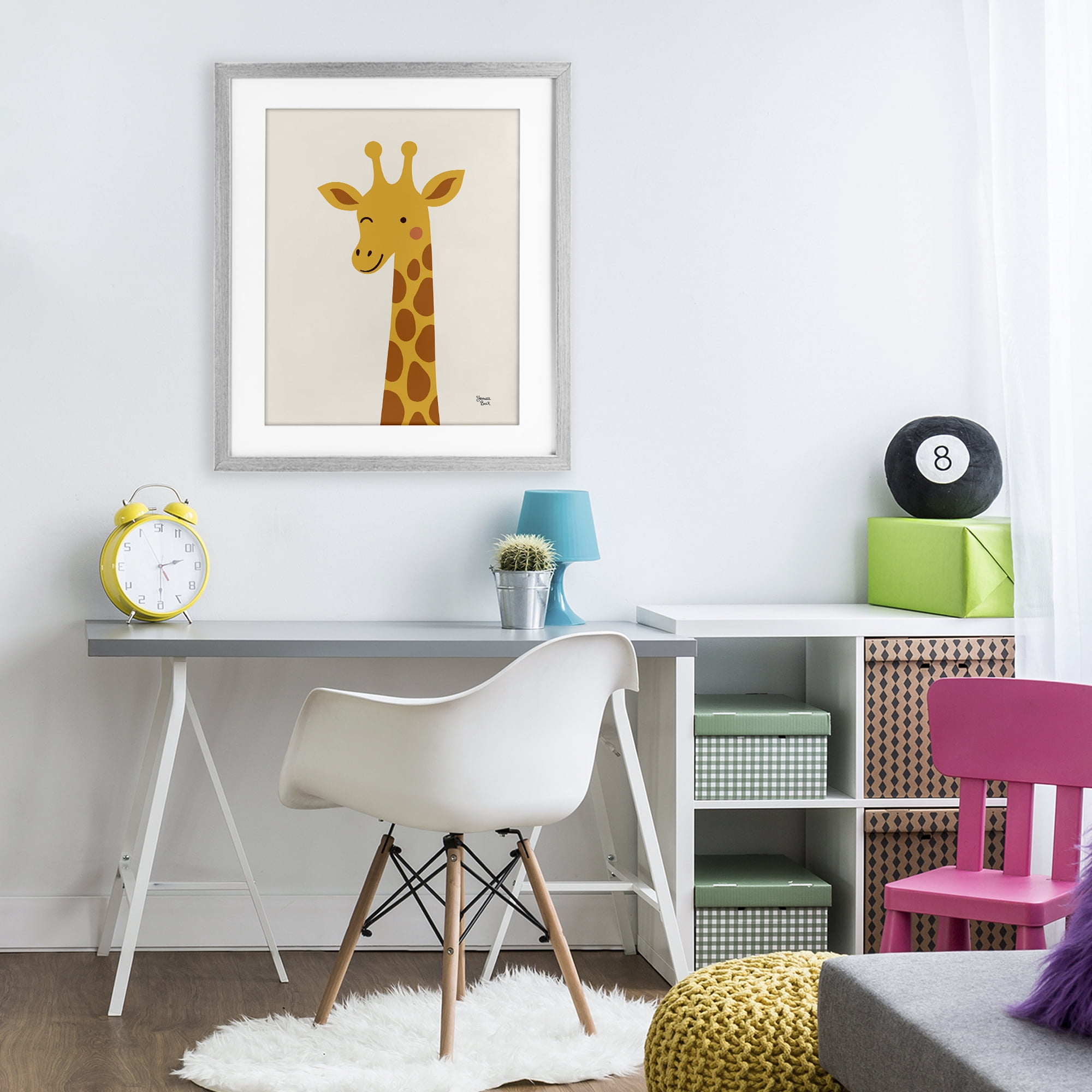 Stupell Industries Winky Giraffe Portrait Gray Framed Print Under Glass, design by Jessica Beck