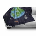 thumbnail image 2 of Astronomy Soft Flannel Fleece Blanket, Celestial Cartoon with Earth Rockets Satellites and Moon Outer Space, Cozy Plush for Indoor and Outdoor Use, 50" x 60", Indigo and Multicolor, by Ambesonne, 2 of 5