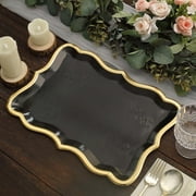 Efavormart 10 Pack | Elegant Black / Gold Rim Disposable Serving Trays, Heavy Duty 400 GSM Paper Rectangular Party Platters - 14X10