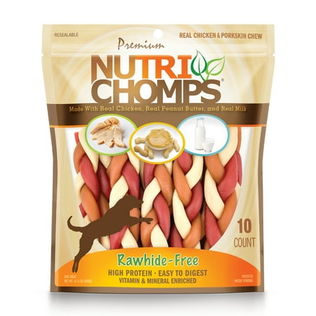 UPC: 0015958988898 | NutriChomps Dog Chews 6-inch Braids Easy to Digest Rawhide-Free Dog Treats Healthy 10 Count Real Chicken Peanut Butter and Milk flavors