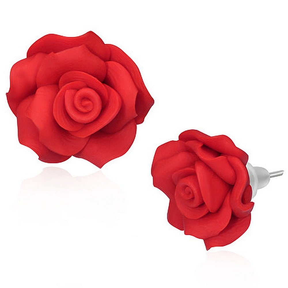 My Daily Styles - Fashion Alloy Polymer Clay Red Rose Flower Floral ...