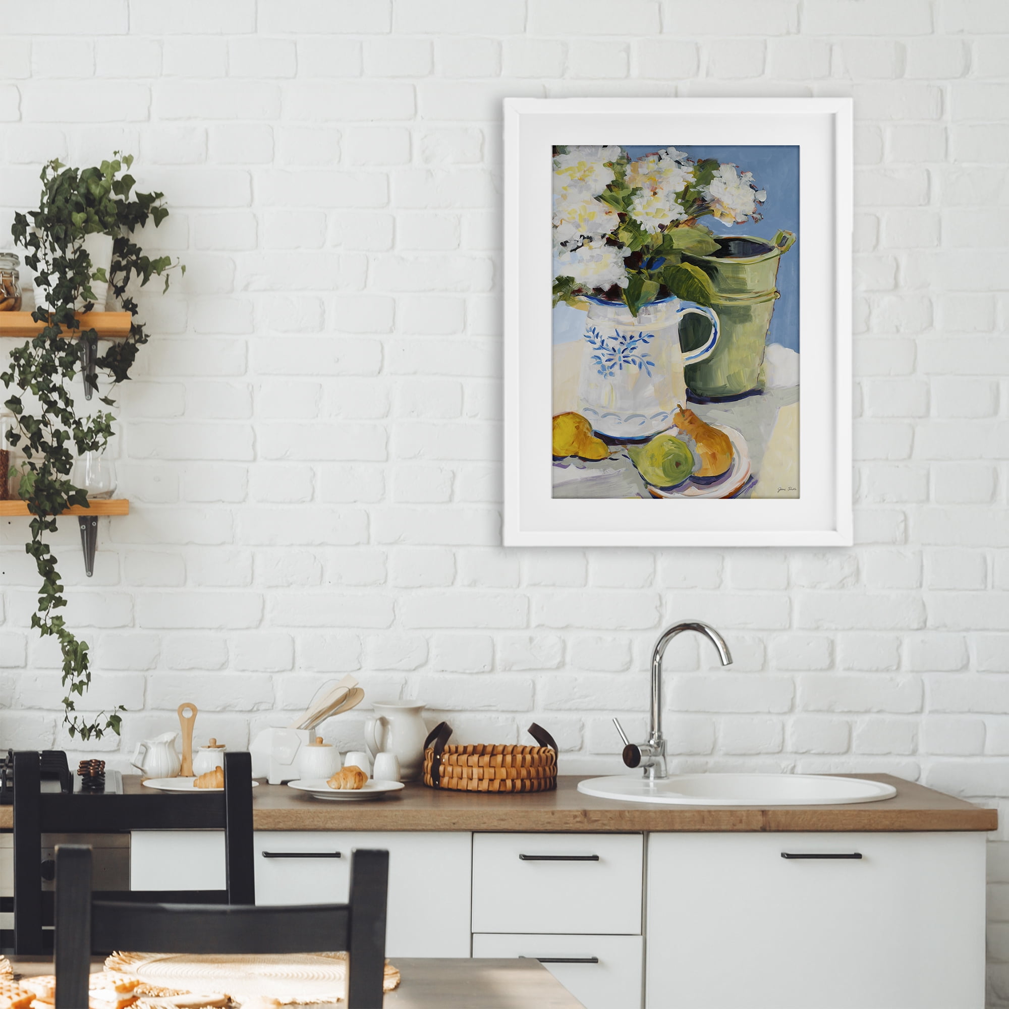 Stupell Industries Pitcher of Flowers Still Life White Framed Print Under Glass, design by Jane Slivka