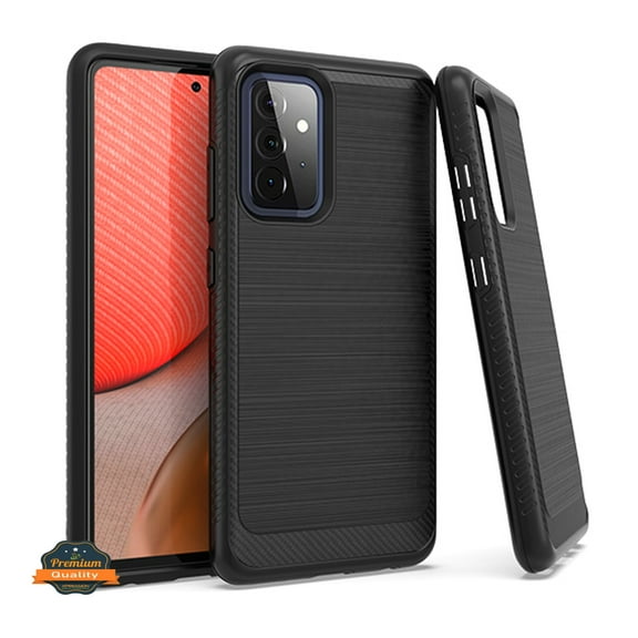 Xpression Case for Samsung Galaxy A72 5G Brushed Texture Rugged Carbon Fiber Design Shockproof Dual Layers Hard PC   TPU Protective Phone Cover [Black]