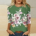 thumbnail image 2 of Alllist Ladies Tops Green 3/4 Sleeve Graphic Crew Neck T-Shirts Blouses, 2 of 5